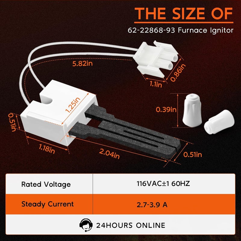 Replizo Upgraded 62-22868-93 Furnace Ignitor for Rheem Ruud Weatherking Furnace Igniters Replacement with Plug, Hot Surface Ignitors replace 025-32625-000 Norton-271N 62-22868-82 62-22868-02 - Image 3